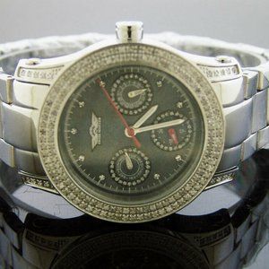 Ladies Swiss Master 164 Diamonds stainless steel Round Case black face M-O-P